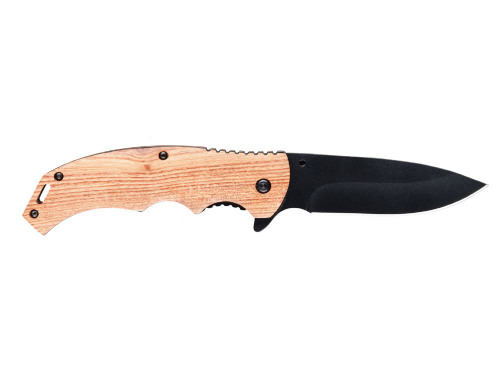 Нож складной Stinger, 120 мм, (чёрный), материал рукояти: дерево/сталь (коричневый)