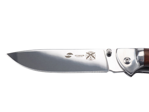 Нож складной Stinger, 106 мм, (серебристый), материал рукояти: сталь/дерево (серебристо-коричневый)