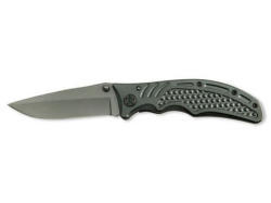 Нож складной Stinger, 90 мм, (чёрный), материал рукояти: сталь/алюминий (серо-синий)